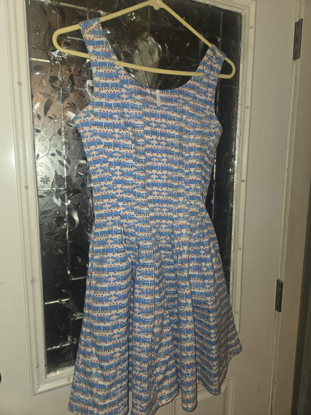 Nooworks White & Blue Geometric Tank Dress